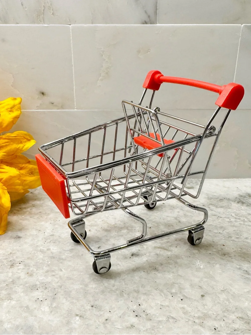 New Mini Red Grocery Style Shopping Cart for Desk Top Work Bench Office - 4.72”